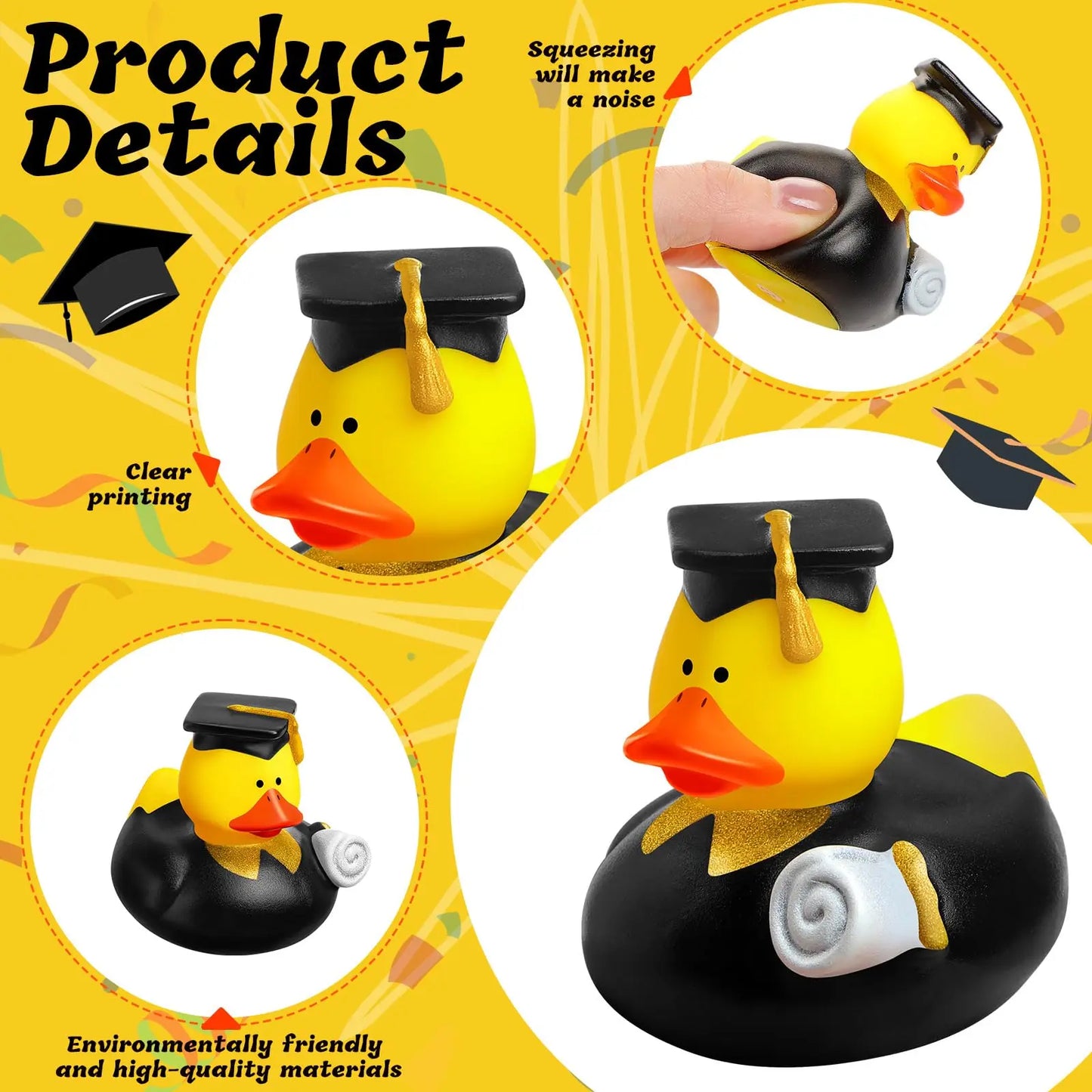 24 Pcs Graduation Rubber Ducks 2025 Grad Silicone Duck Bulk Graduation Small Rubber Animal Gift Cake Topper for Teacher