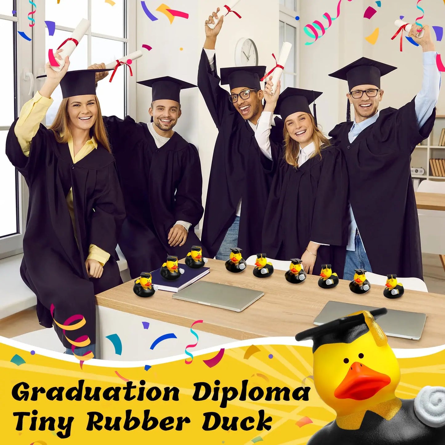 24 Pcs Graduation Rubber Ducks 2025 Grad Silicone Duck Bulk Graduation Small Rubber Animal Gift Cake Topper for Teacher