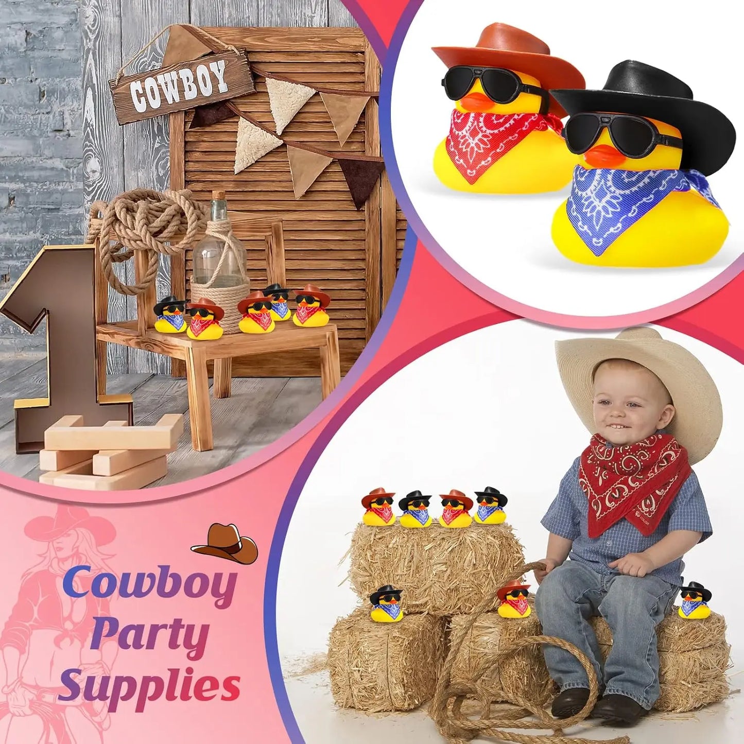 6/12/24/48 Set Cowboy Rubber Duck Mini Yellow Duckies Party Toy Tiny Ducks Toy for Summer Birthday Swimming Party Favor