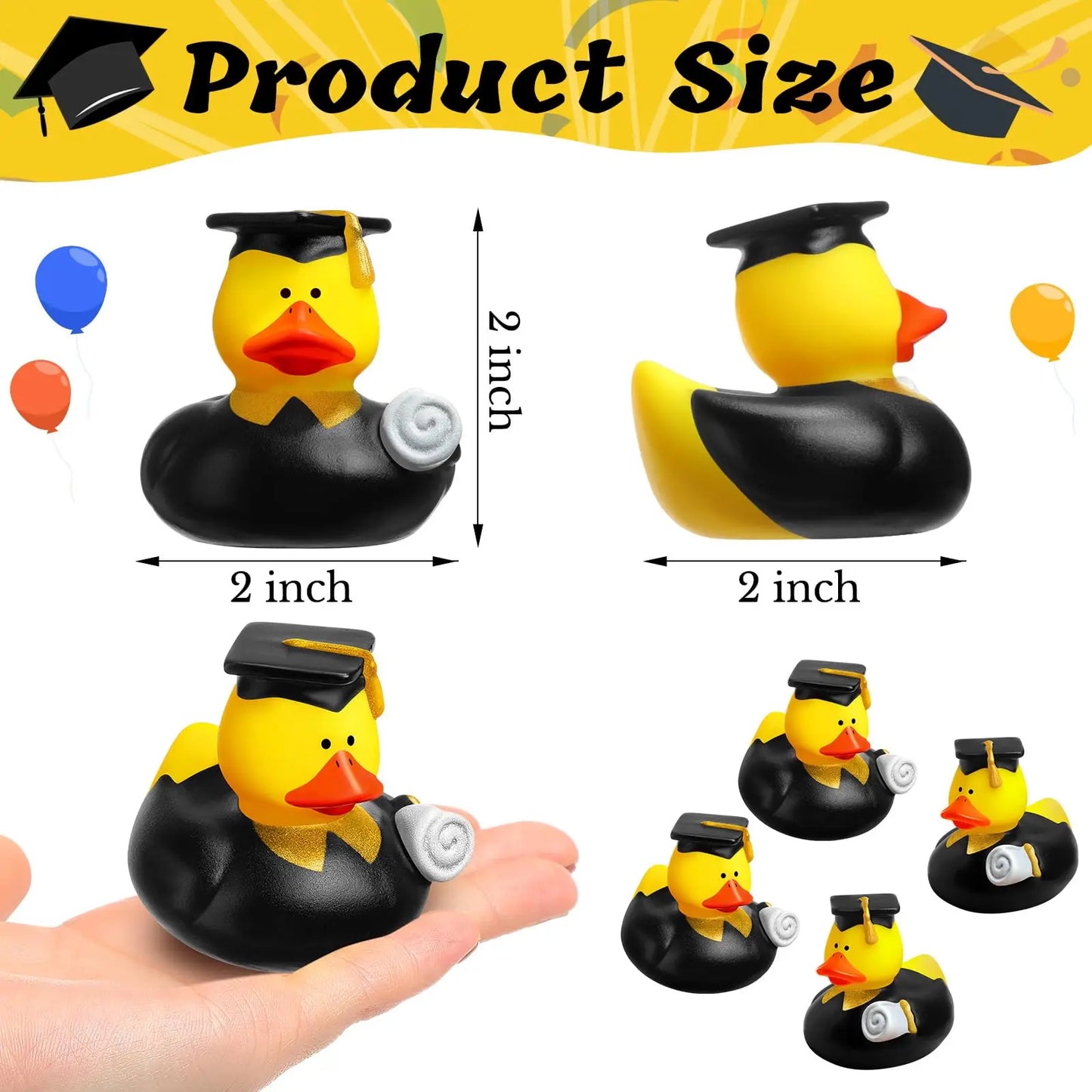 24 Pcs Graduation Rubber Ducks 2025 Grad Silicone Duck Bulk Graduation Small Rubber Animal Gift Cake Topper for Teacher