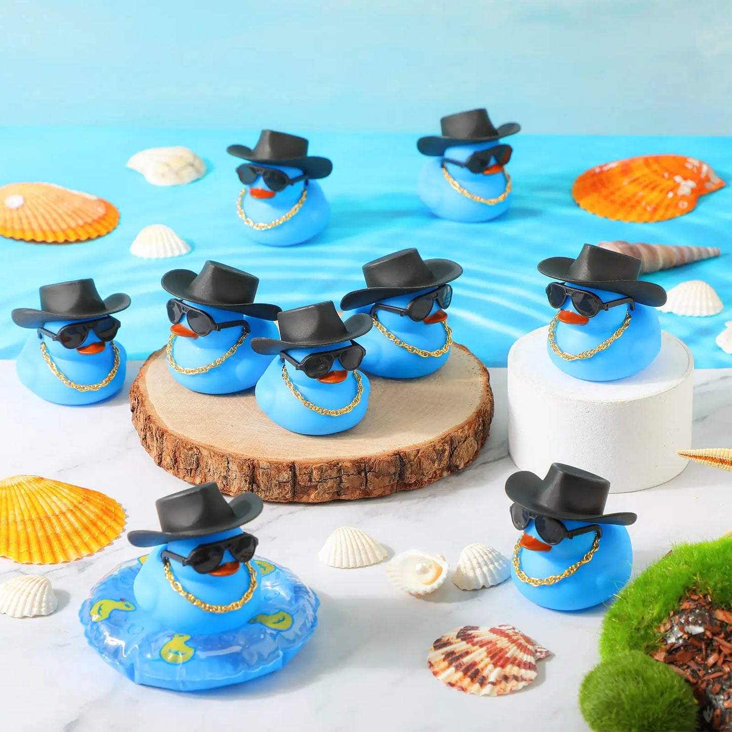 6-60 Set Blue Cowboy Rubber Duck Bulk Mini Yellow Duckies Party Tiny Ducks Toy Bandanas for Summer Shower Party Favor