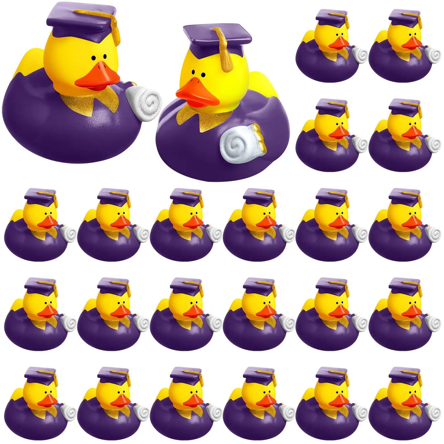 24 Pcs Graduation Rubber Ducks 2025 Grad Silicone Duck Bulk Graduation Small Rubber Animal Gift Cake Topper for Teacher