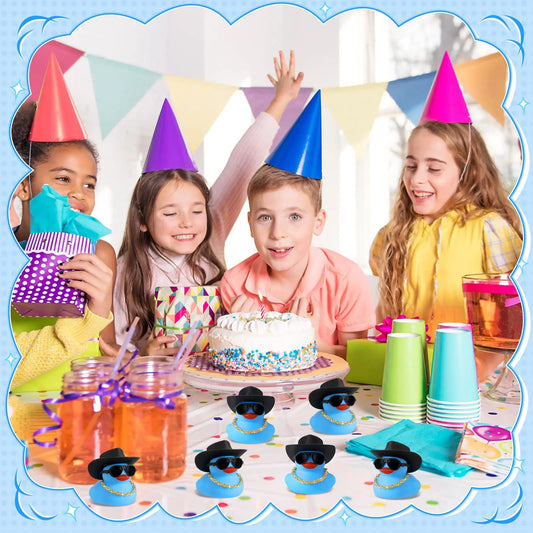 6-60 Set  Blue Cowboy Rubber Duck Bulk Mini Yellow Duckies Party Tiny Ducks Toy Bandanas for Summer Shower Party Favor