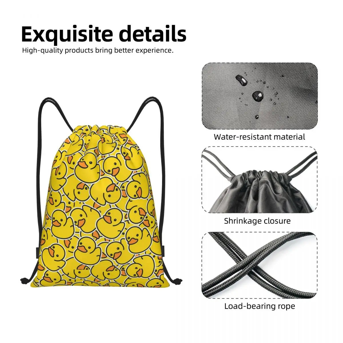 Yellow Classic Rubber Duck Backpacks Multi-function Portable Drawstring Bundle Pocket Storage Bag Book Bag For Man Woman Student